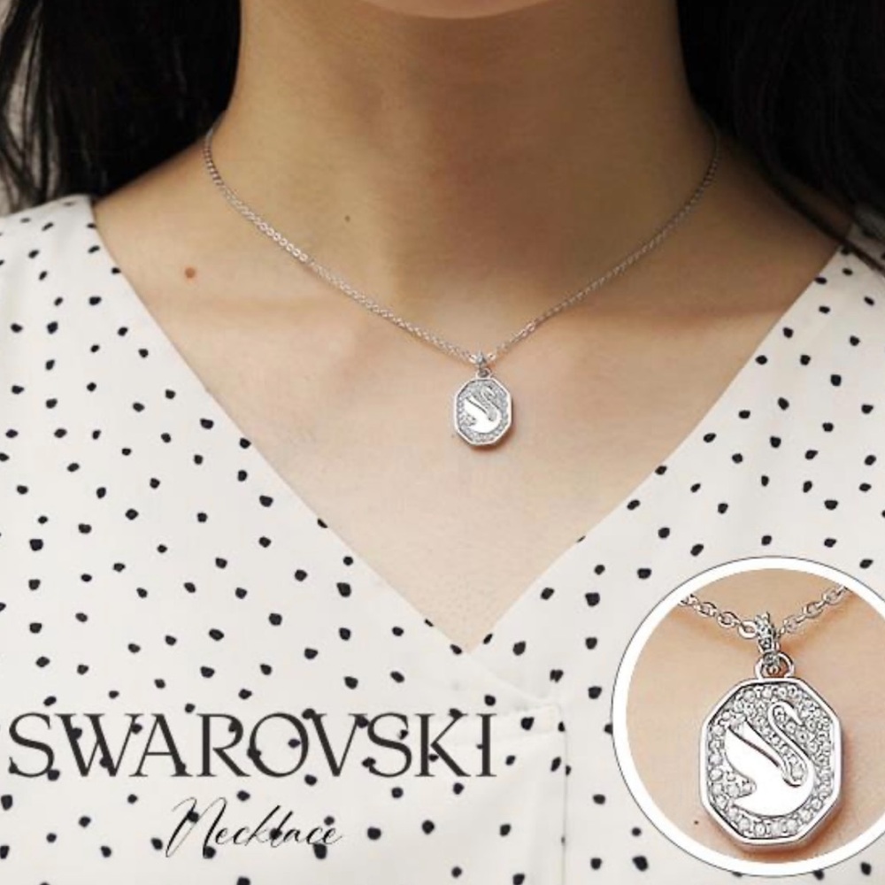 Swarovski Signum Swan Pendant Necklace Long White Rhodium Plated NWT - Picture 5 of 10